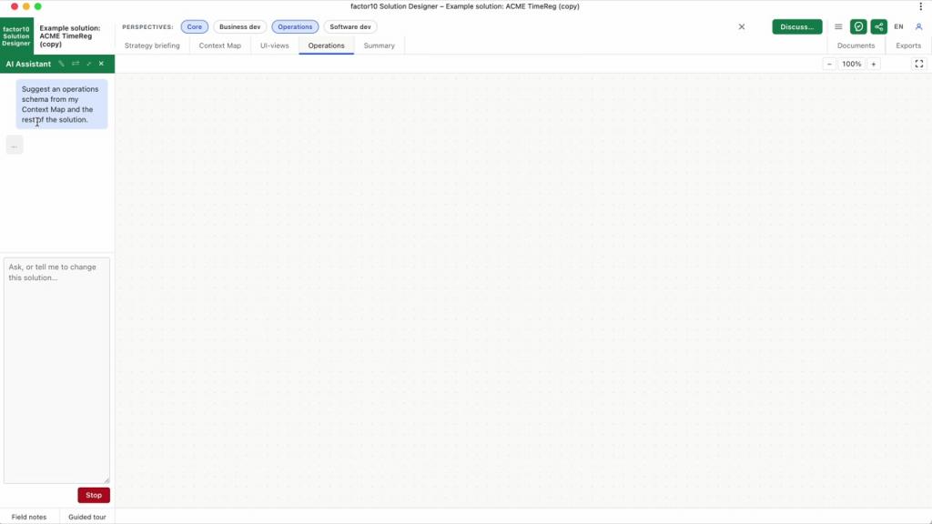 factor10 Solution Designer - demo: create operations sketch