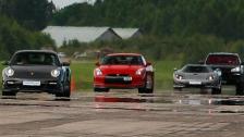 Nissan GTR vs Porsche 997 GT2 x 2 both stock