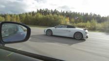 Audi R8 GT Spyder vs Nissan GT-R 530 HP decat Y-pipe (facelift)