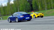 Ferrari 458 vs Porsche 911 Turbo S (997 PDK stock). 458 Italia gets the jump GTBOARD.com Event